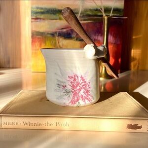 Handcrafted Studio Art Pottery Bowl & Wooden Spreader Dips Spreads Honey Pot